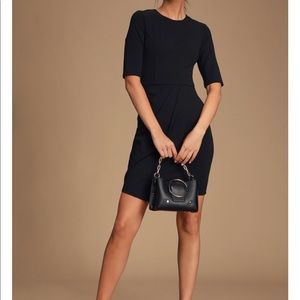 LuLus Westwood Black Half Sleeve Sheath Dress